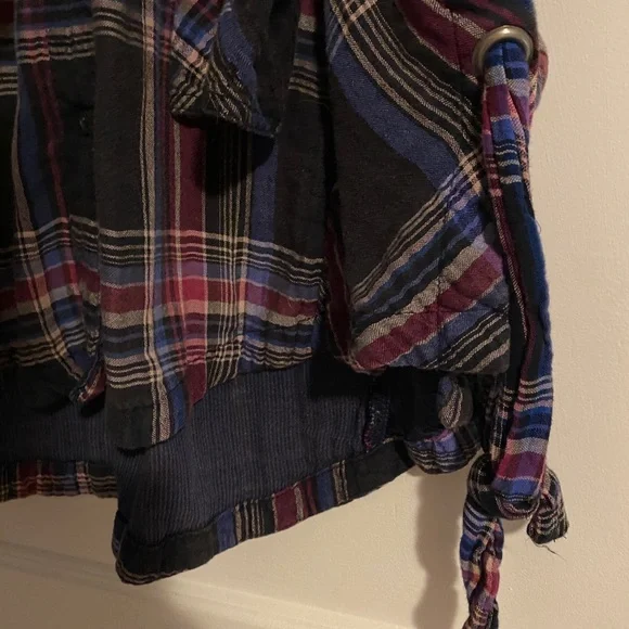 Free People Nordic Side Lace-Up Flannel Button Down Top Size Large - Picture 7 of 10